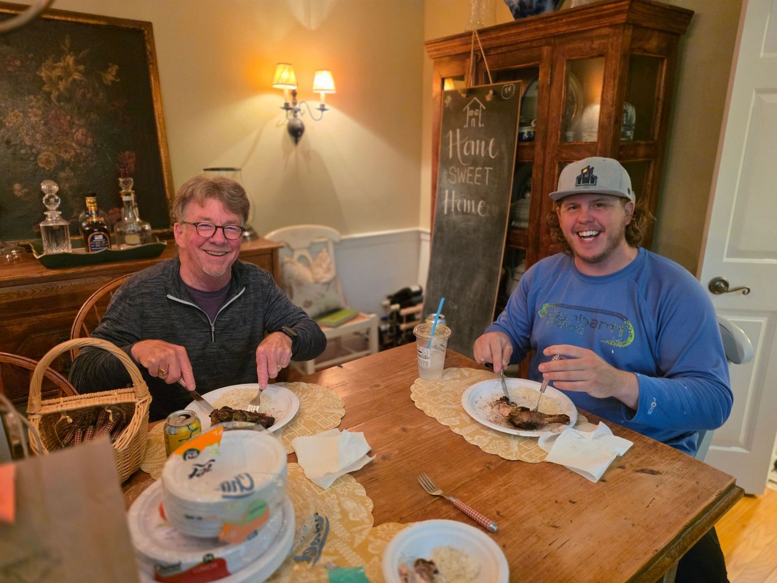 Nate Algar sharing a meal with a happy homeowner in Oakdale, CT